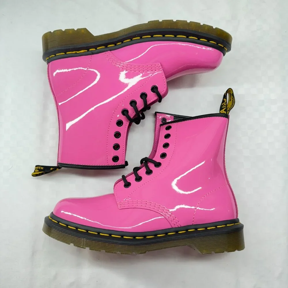 Dr. Martens 1460 Women's Patent Leather Lace Up Boots in Thrift Pink - Picture 8 of 13